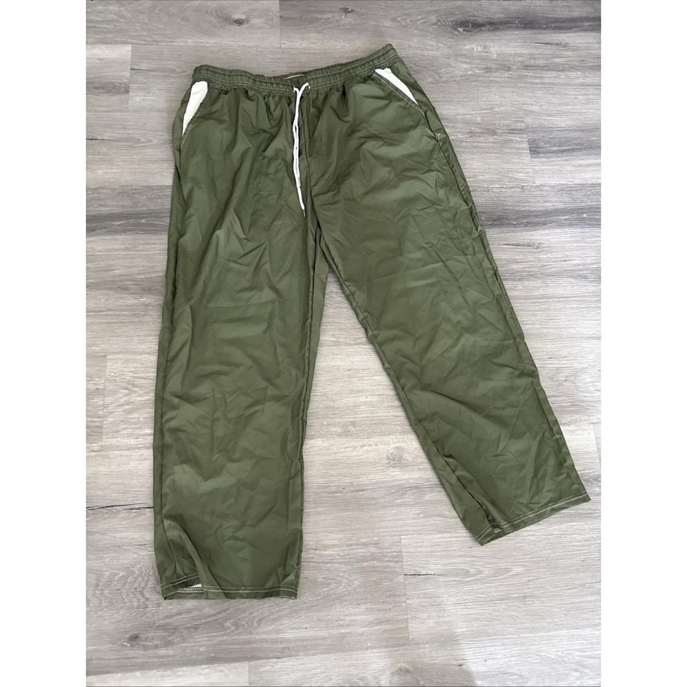Women’s Olive Green Drawstring Jogger Pants with White Pocket Trim